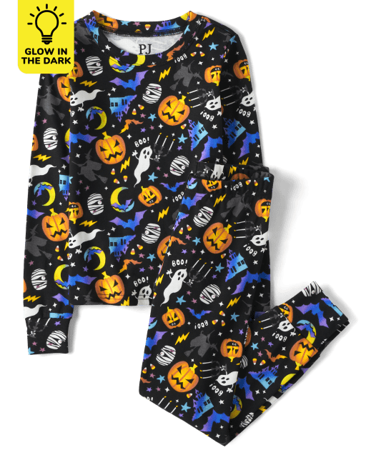 Unisex Kids Matching Family Glow Halloween Snug Fit Cotton Pajamas