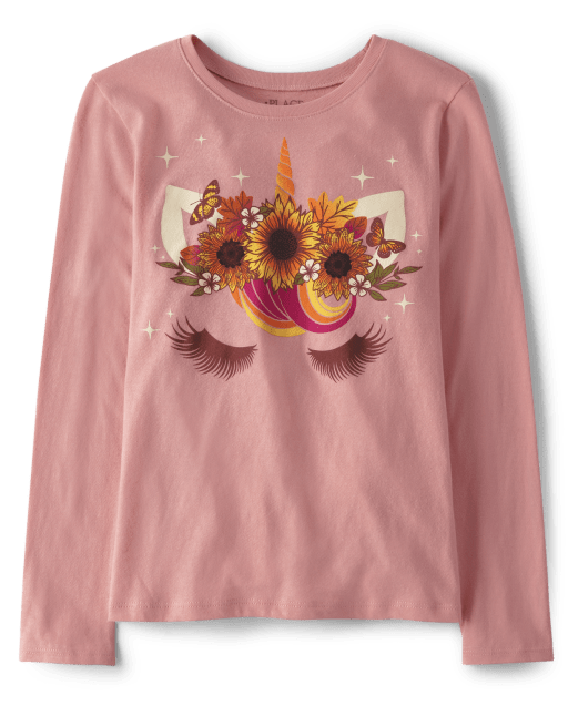 Camiseta con gráfico de flor de unicornio para niñas