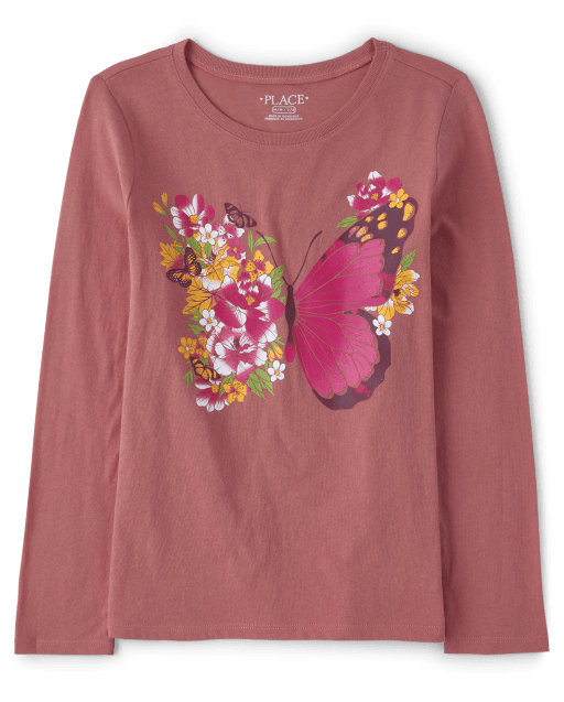 Camiseta con gráfico de flores de mariposa para niñas