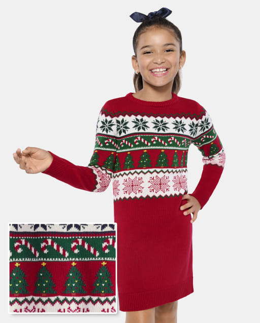 Girls Snowflake Fairisle Sweater Dress