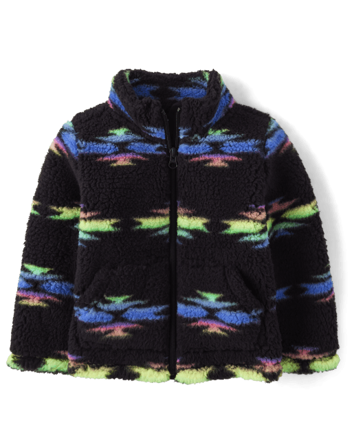 Toddler Girls Print Sherpa Zip-Up Jacket