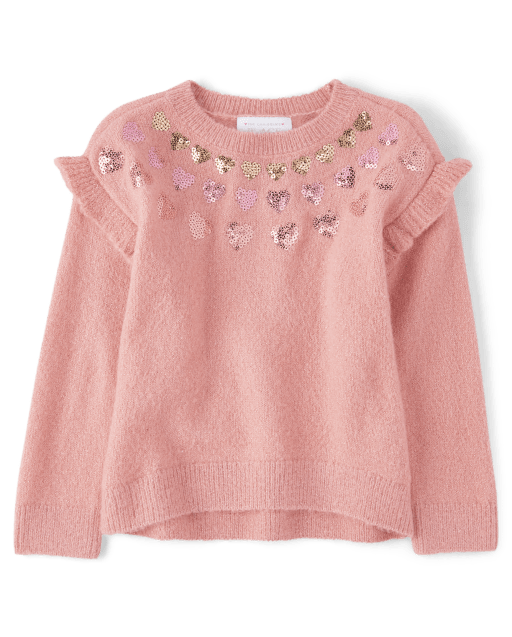 Toddler Girls Sequin Heart Sweater