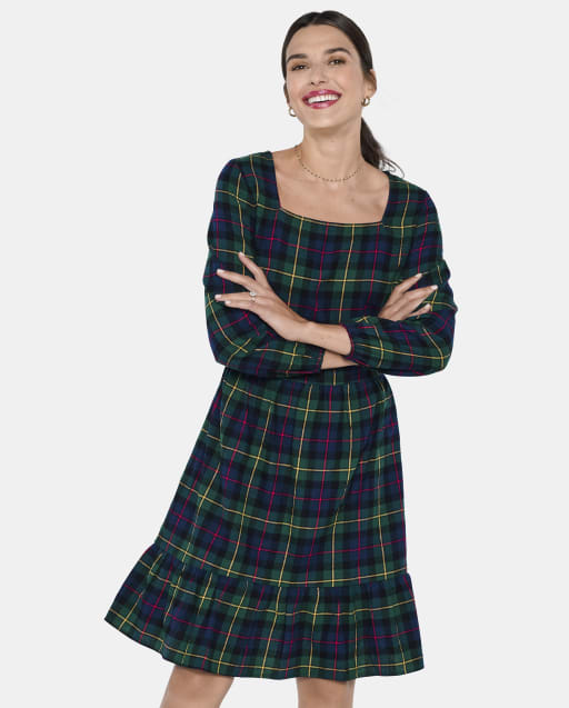 Womens Matching Family Plaid Flannel Tiered Dress