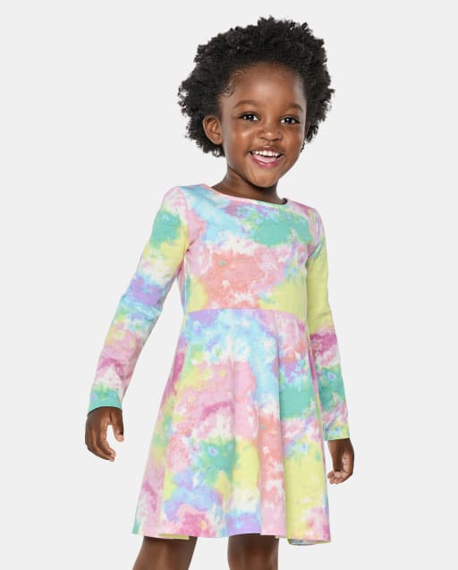 Baby And Toddler Girls Rainbow Tie Dye Cross Back Skater Dress