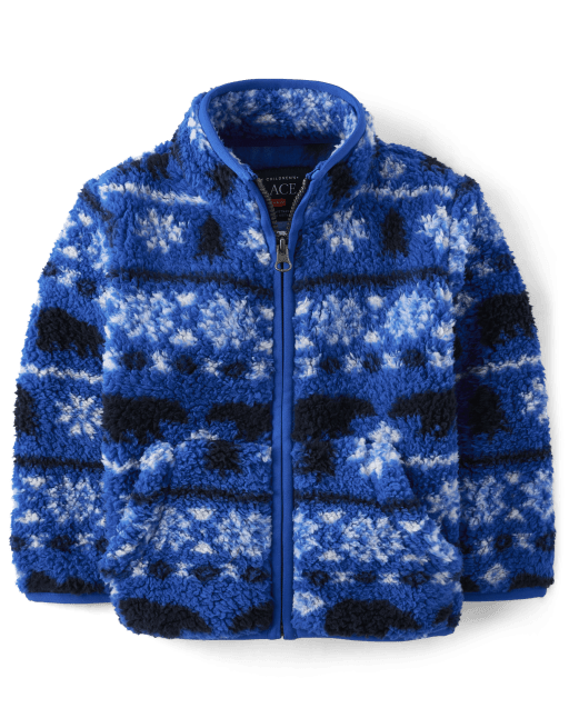 Baby And Toddler Boys Print Sherpa Zip-Up Jacket