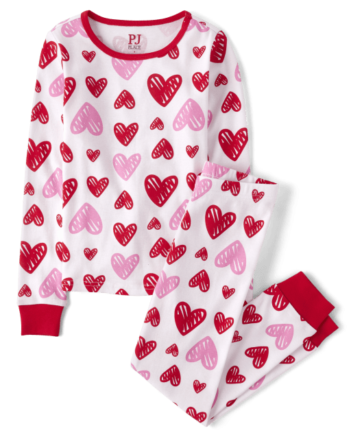 Girls Heart Snug Fit Cotton Pajamas