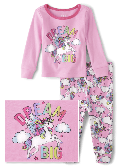 Baby And Toddler Girls Dream Big Unicorn Snug Fit Cotton Pajamas