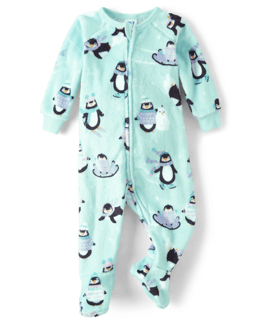 Baby And Toddler Girls Penguin Fleece Footed One Piece Pajamas