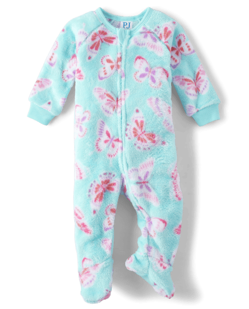 Baby And Toddler Girls Butterly Fleece Footed One Piece Pajamas