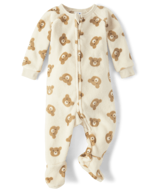 Baby And Toddler Girls Bear Fleece Footed One Piece Pajamas
