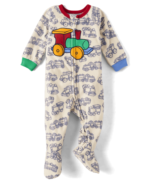 Baby And Toddler Boys Train Fleece Footed One Piece Pajamas