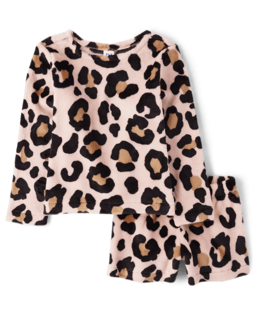 Girls Leopard Fleece Pajamas