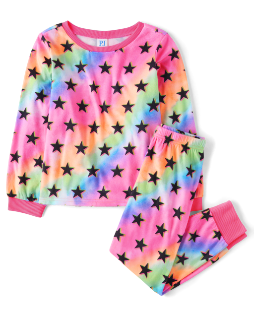 Girls Rainbow Star Fleece Pajamas