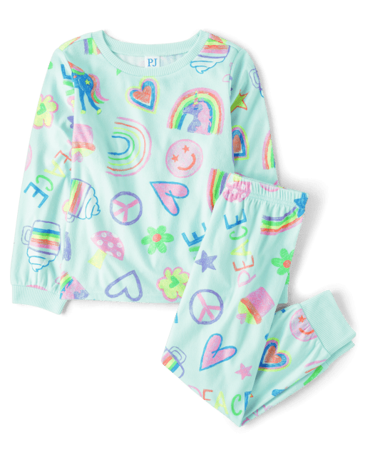 Girls Doodle Fleece Pajamas
