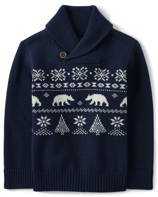 Baby And Toddler Boys Polar Bear Fairisle Shawl Sweater