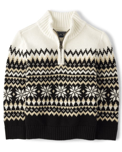 Baby And Toddler Boys Snowflake Fairisle Quarter-Zip Sweater