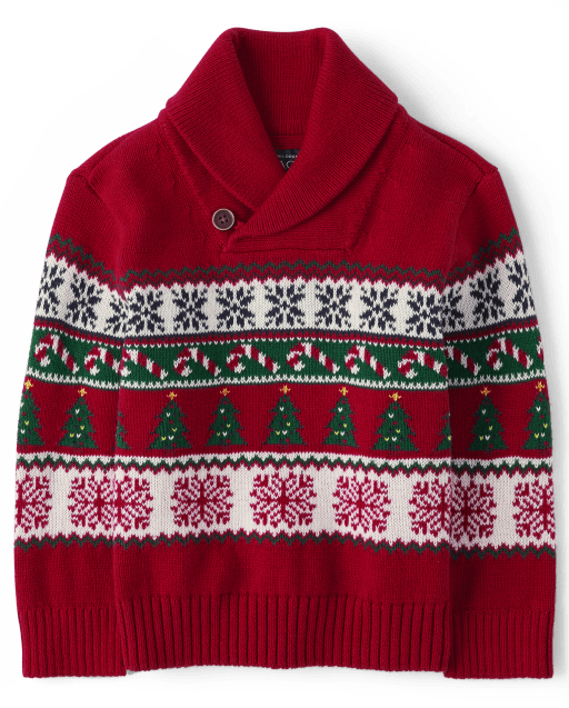Baby And Toddler Boys Matching Family Christmas Fairisle Shawl Sweater