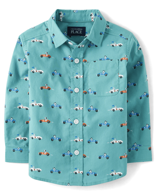 Baby And Toddler Boys Racecar Poplin Button Up Shirt