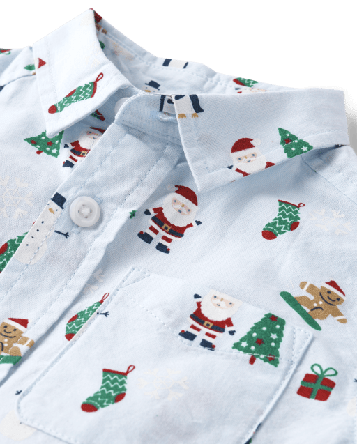 Baby And Toddler Boys Christmas Poplin Button Up Shirt - view 2