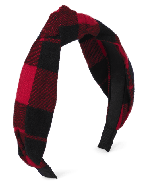 Girls Buffalo Plaid Flannel Top Knot Headband