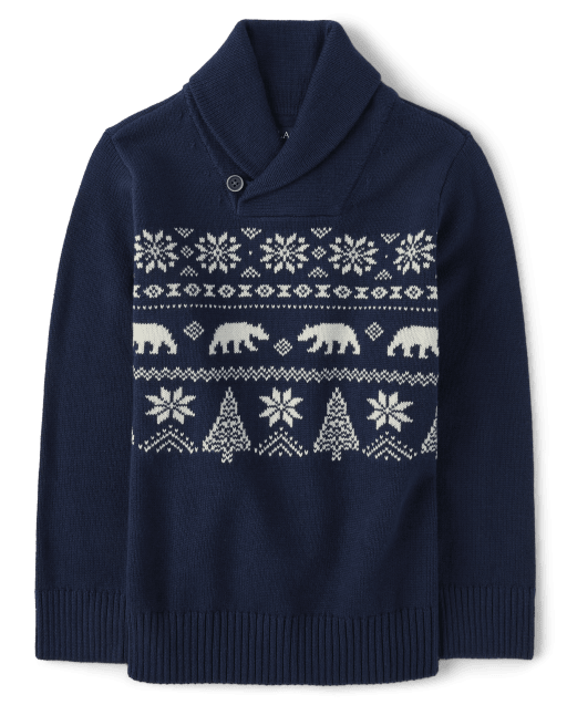 Boys Polar Bear Fairisle Shawl Sweater