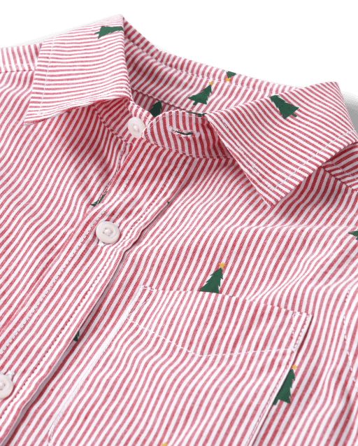 Boys Dad And Me Striped Christmas Tree Poplin Button Up Shirt - view 2