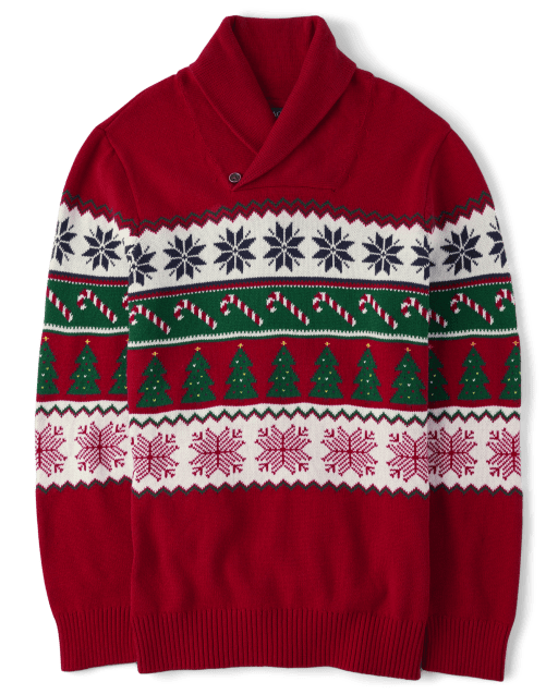 Mens Matching Family Christmas Fairisle Shawl Sweater