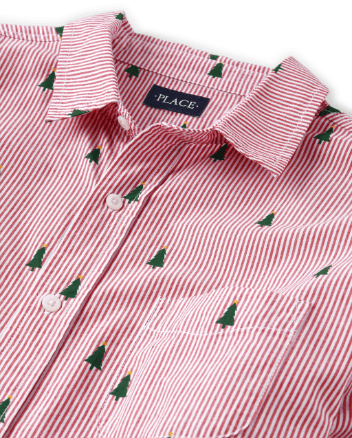 Mens Dad And Me Striped Christmas Tree Poplin Button Up Shirt - view 2