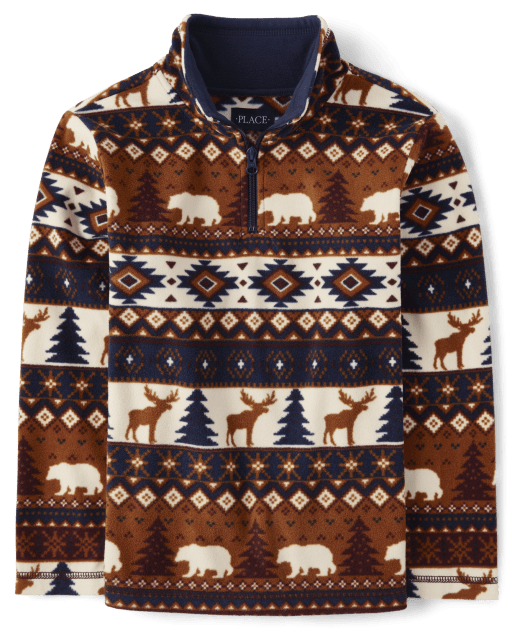 Boys Animal Fairisle Glacier Fleece Half-Zip Pullover