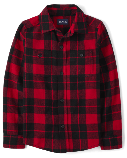 Boys Matching Family Buffalo Plaid Flannel Button Up Shirt