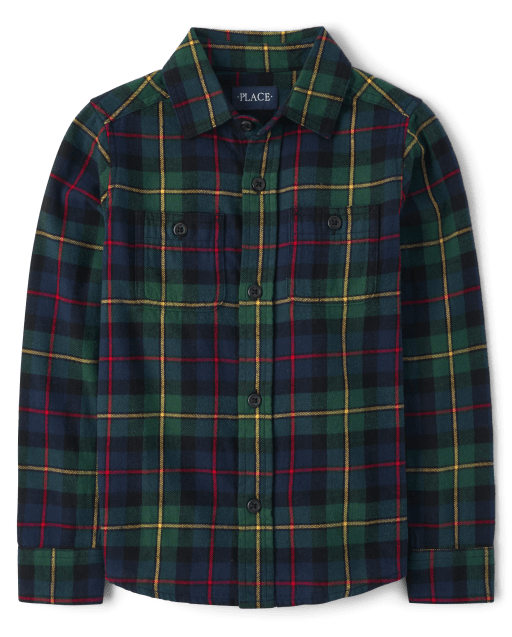 Boys Matching Family Plaid Flannel Button Up Shirt