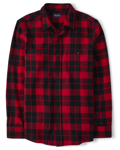 Mens Matching Family Buffalo Plaid Flannel Button Up Shirt