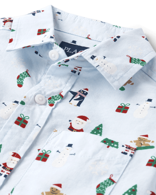 Boys Christmas Poplin Button Up Shirt - view 2