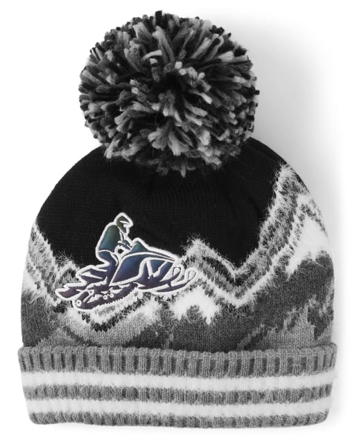 Gorro con pompón y móvil de esquí para niño