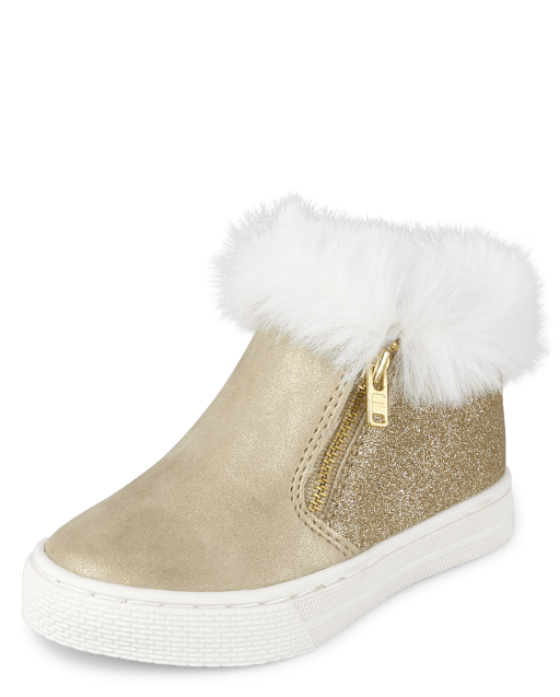 Toddler Girls Glitter Faux Fur Mid-Top Sneakers