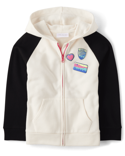 Girls Colorblock Graphic French Terry Zip-Up Hoodie