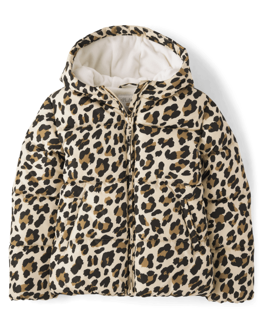 Girls Leopard Puffer Jacket
