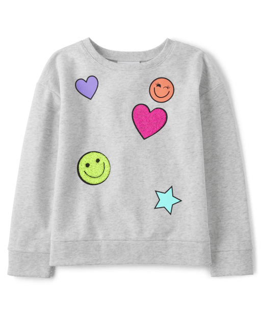 Girls Rainbow Sequin Icon French Terry Sweatshirt