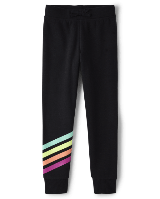 Girls Rainbow Stripe Fleece Jogger Pants