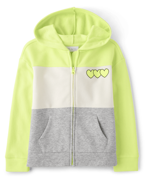 Girls Colorblock Heart French Terry Zip-Up Hoodie
