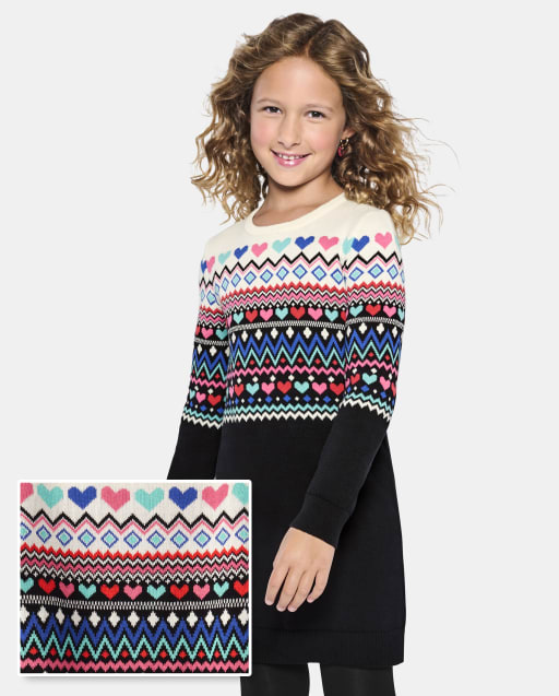 Girls Heart Fairisle Sweater Dress