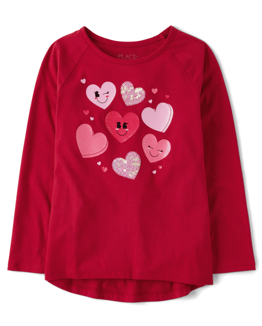 Top raglán con corazón de lentejuelas para niñas