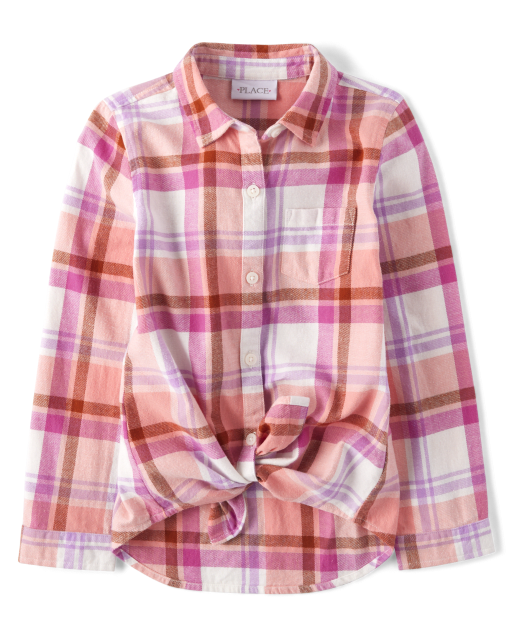 Girls Plaid Flannel Button Up Shirt