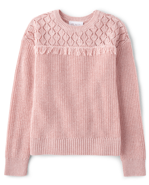 Girls Cable Knit Fringe Sweater