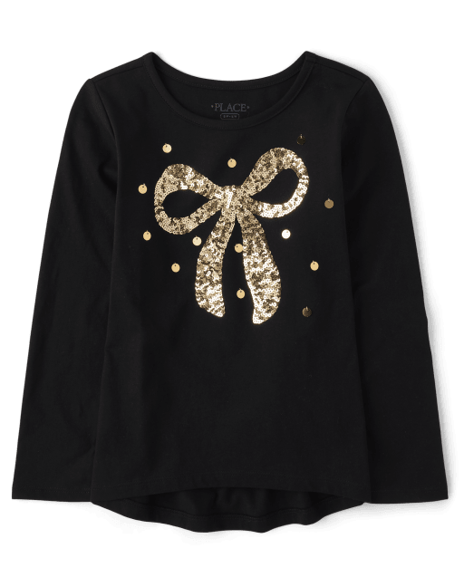 Girls Sequin Bow Graphic Top