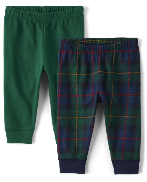 Lot de 2 pantalons en tricot uni et à carreaux pour bébé garçon