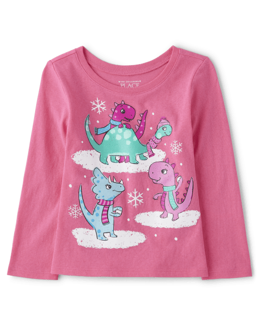 Baby And Toddler Girls Snowball Fight Dinos Graphic Tee
