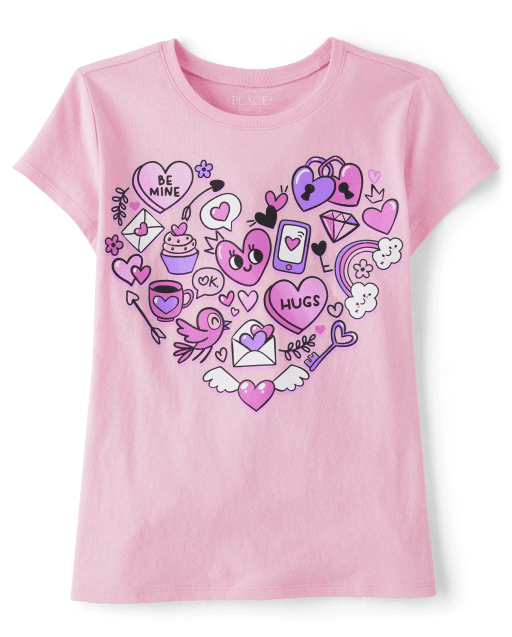 Camiseta con gráfico de icono de corazón para niñas
