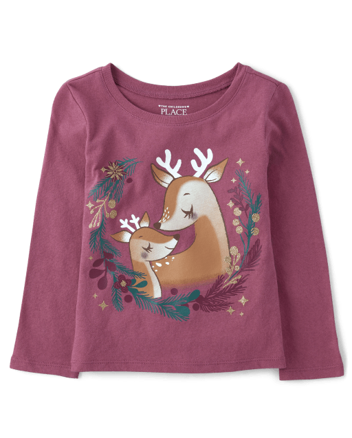 Baby And Toddler Girls Reindeer Graphic Tee