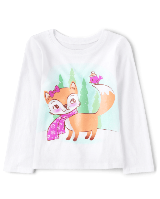 Camiseta con estampado de zorro de invierno para bebés y niñas pequeñas